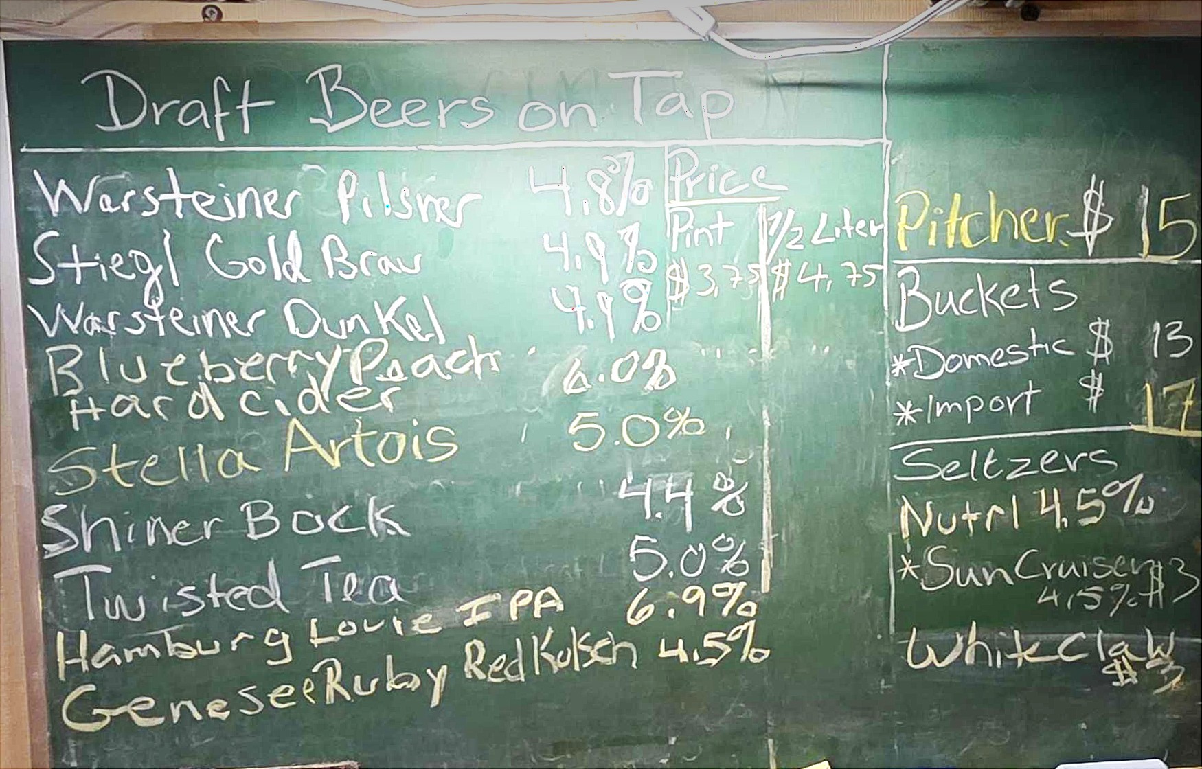Draft beers on tap chalkboard at Cleveland Maennerchor
